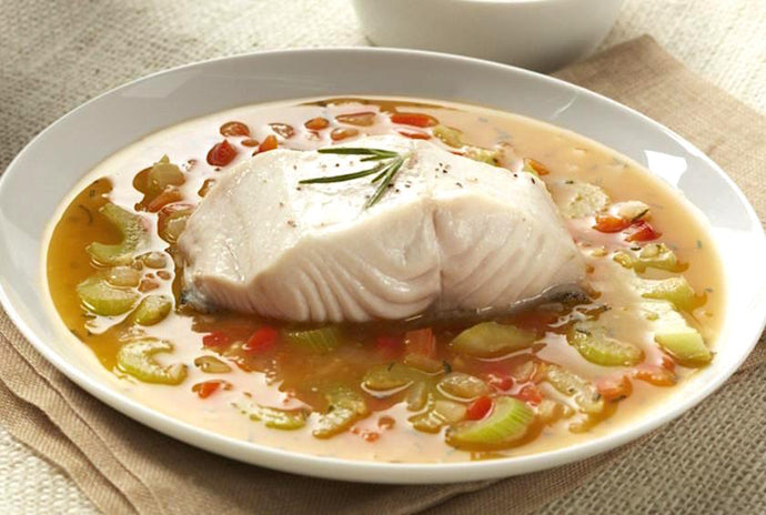 Olive Oil Poached Alaskan Cod with Herb Broth